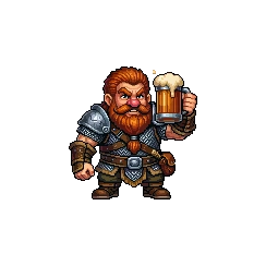 Toasty, a rowdy guild member holding an ale mug