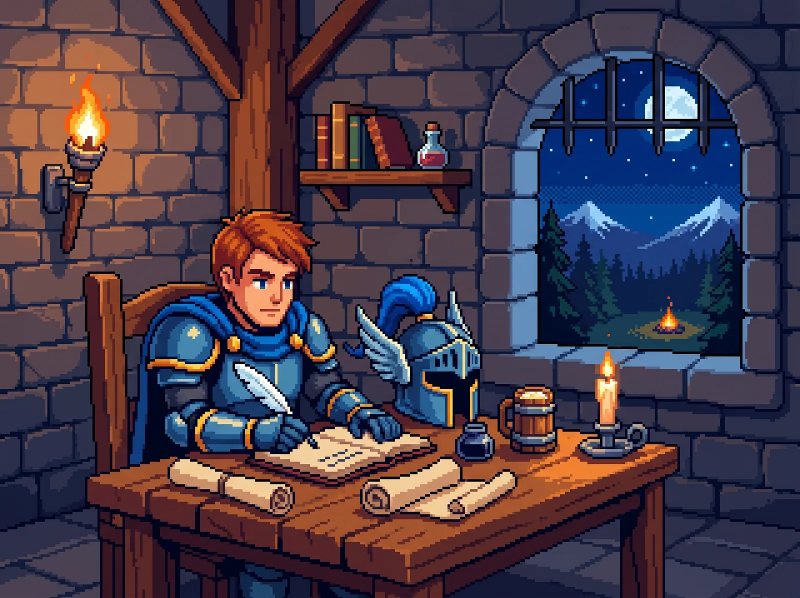 The builder writing the day's log by candlelight